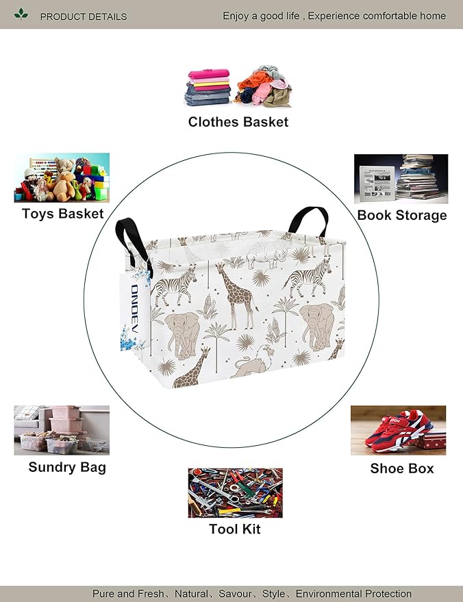 Rectangular Folding Laundry Basket,waterproof Canvas Basket,gift basket,Suitable for children's room,Office,Clothes,Toys Storage(Animals)