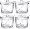 Patelai 4 Pieces Sugar Bowl Acrylic Clear Sugar Bowl with Lid and Salt Spoon Storage Jar with Airtight Lid for Salt, Tea, Spices, Herbs, Condiments(7.1 oz)