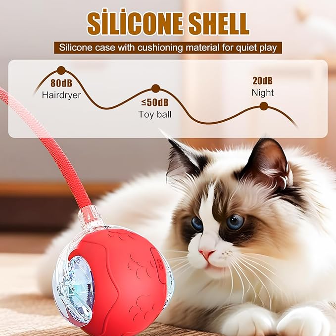 Interactive Cat Toys for Indoor Cats, 2025 New Interactive Cat Toys, Intelligent Automatic Rolling Pet Ball, Automatic Obstacle Avoidance Cat Toy Ball with Rope, Three Modes Adjustment (yellow)