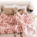 Cozy Faux Fur Throw Blanket for Couch-Warm Fuzzy Throw Blanket, Soft Plush Thick Bubble Blankets for Bedroom and Living Room, Furry Luxury Blanket, 90 x 90, Tie-Dye Pink
