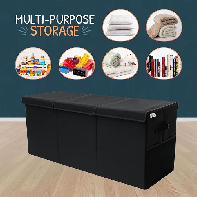 Extra Large Toy Storage Organizer with Lid - Sturdy, Collapsible Toy Chest Storage Box Design - Toys Bin with Dividers for Kids, Nursery, Bedroom, Playroom 37"x16"x14"