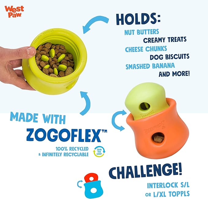 WEST PAW Zogoflex Limited Edition Toppl Treat Dispensing Dog Toy Puzzle – Interactive Chew Toys for Dogs – Dog Toy for Moderate Chewers, Fetch, Catch – Holds Kibble, Treats, Large 4", Periwinkle