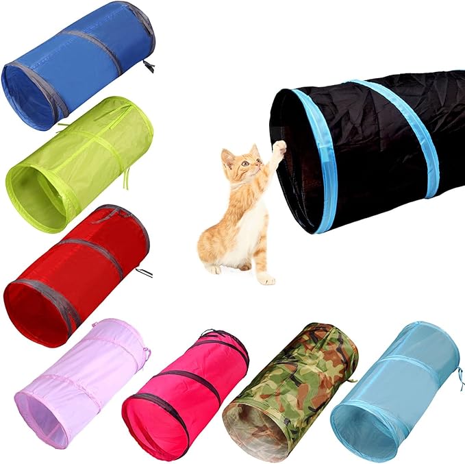 iCAGY Foldable Spiral Cat Tunnel - Indoor Toy for Small Cats, Kittens, and Rabbits - Tube for Interactive Play and Outdoor Fun - Pet Activity Toy 20" Family Pack 8 Pcs