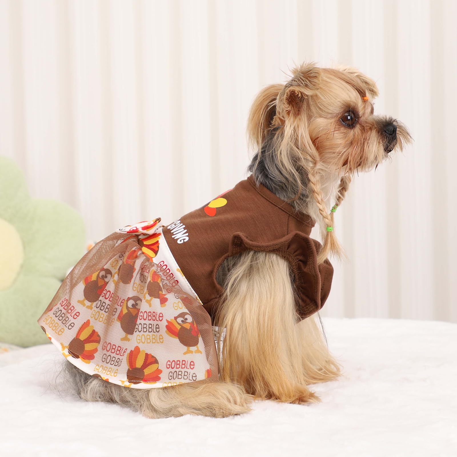 Sebaoyu Thanksgiving Dog Dress Brown Small Size