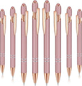 8 Pieces Ballpoint Pen with Stylus Tip Black Ink 2 in 1 Stylus Metal 1.0 mm Medium Point Smooth Pen Rainbow Colorful Rubberized Ballpoint for Touch Screen Tablet(Rose Gold)