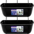 Goovilla Large Feed Trough, Hanging or Screw-in Fence Feeder with Clips, 2 Pack 9 Quart Goat Feeder Supplies, Dog Horse Hog Pig Livestock Poultry Plastic Feeder Trough Bucket for Large Animal, Black