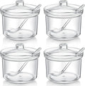 Patelai 4 Pieces Sugar Bowl Acrylic Clear Sugar Bowl with Lid and Salt Spoon Storage Jar with Airtight Lid for Salt, Tea, Spices, Herbs, Condiments(13 oz)