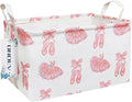 Rectangular Folding Laundry Basket,waterproof Canvas Basket,gift basket,Suitable for children's room,Office,Clothes,Toys Storage(Pink lace dance shoes)