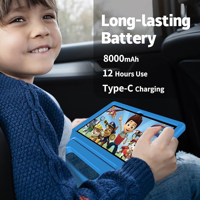 Kids Tablet, 10.1 Inch Tablet for Kids Android 14, 64GB Octa-Core, WiFi, Big Battery, Kids Space, Parental Control 1280 * 800 HD Display Children Tablets Blue