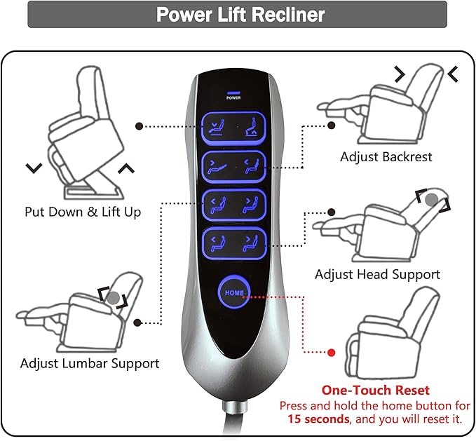 4 OKIN Motor Power Lift Recliner Chair for Elderly Adults Extra Large Lay Flat Recliners with Massage Heat, Adjustable Head-Back-Lumbar-Leg-Support, Extended Footrest, 2 Cup Holders