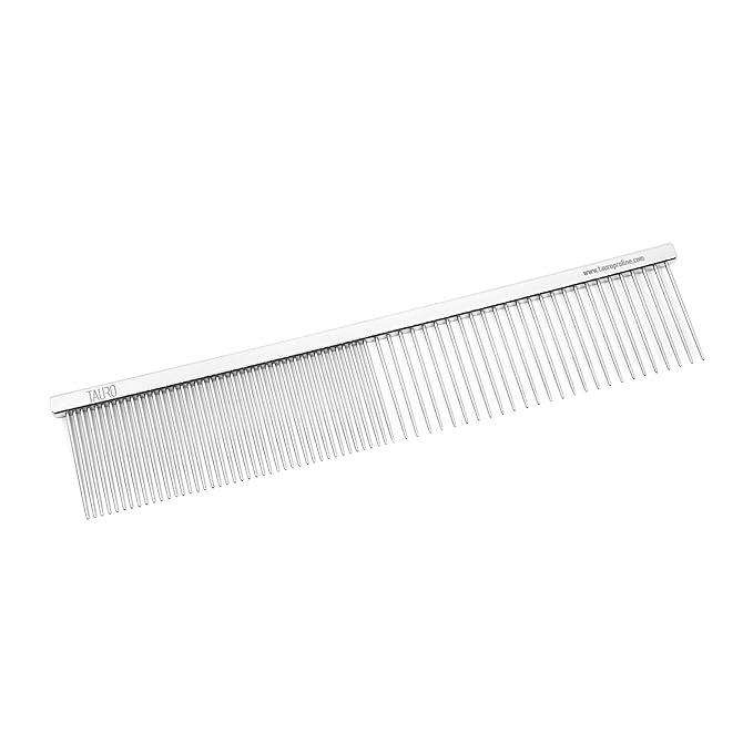 Tauro Pro Line Pet Grooming Comb for Dogs & Cats – 7.5", Greyhound Style Fine Coarse Butter Comb with Rounded Ends, Ideal for Detangling & Combing