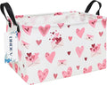 Rectangular Folding Laundry Basket,waterproof Canvas Basket,gift basket,Suitable for children's room,Office,Clothes,Toys Storage(Pink Love)