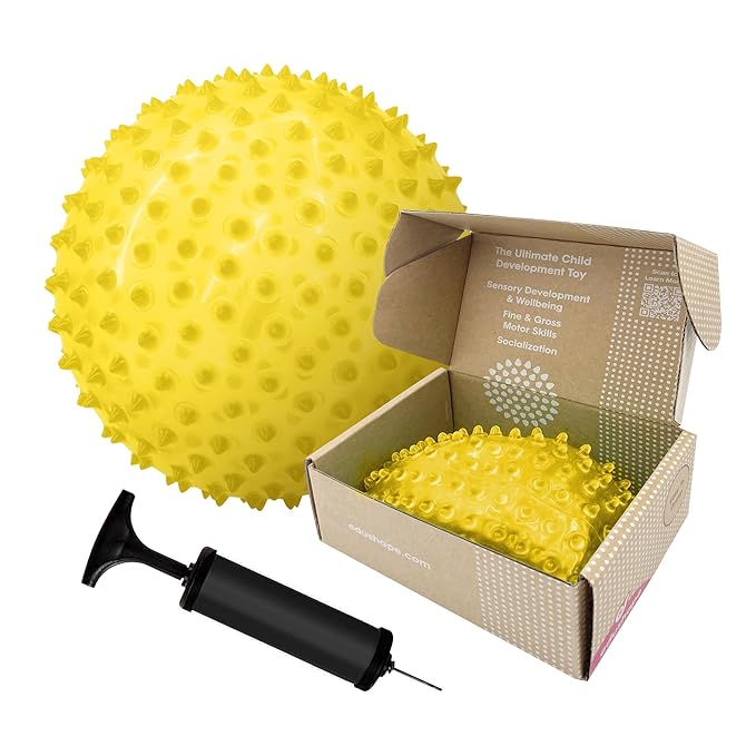 Edushape Original Sensory Ball for Baby - 7" Deflated with Pump, Transparent Yellow, Enhances Gross Motor Skills for Kids 6 Months & Up