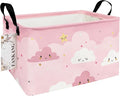 FANKANG Storage Bins, Nursery Hamper Canvas Laundry Basket Foldable with Waterproof PE Coating Large Storage Baskets for Kids Boys and Girls, Office, Bedroom, Clothes,Toys(Rec-pink cloud ）