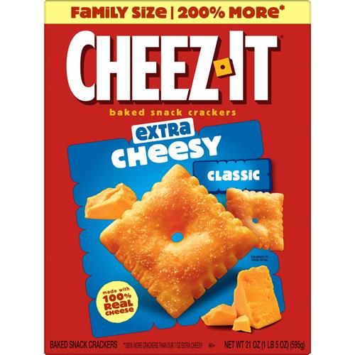 Cheez-It Cheese Crackers, Baked Snack Crackers, Lunch Snacks, Family Size, Extra Cheesy, 21Oz Box (1 Box)