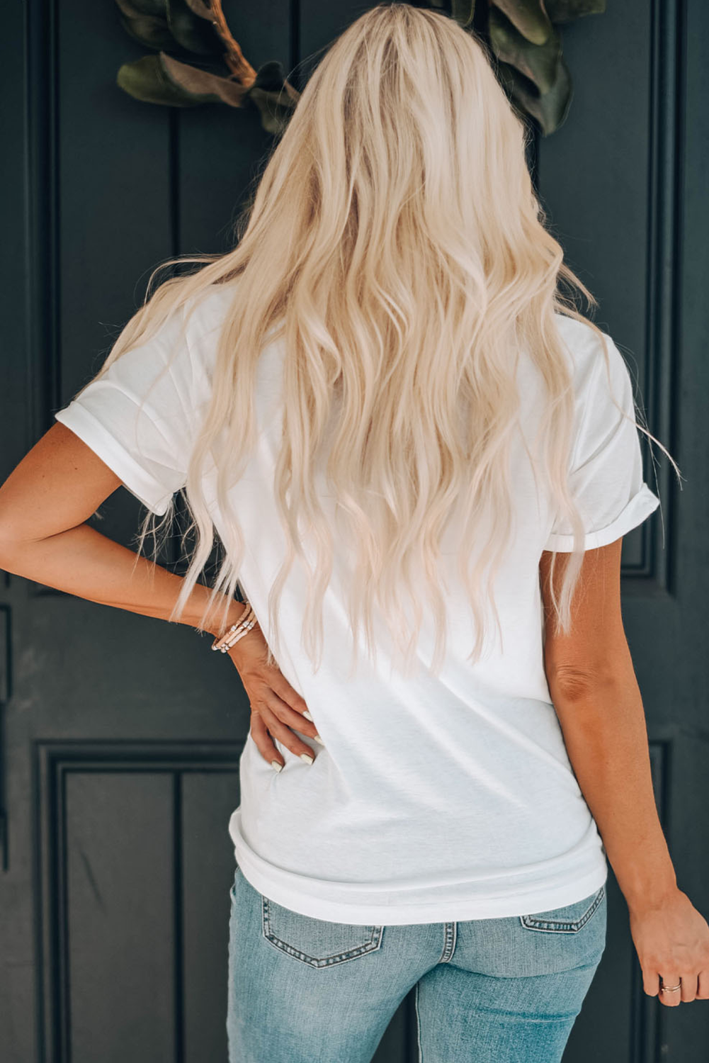 White Sequin Strawberry Patched Crew Neck T Shirt