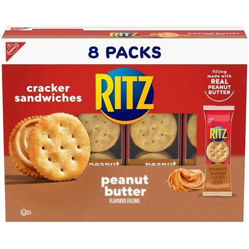Ritz Peanut Butter Sandwich Crackers, Lunch Snacks, 8 Snack Packs (6 Crackers Per Pack)