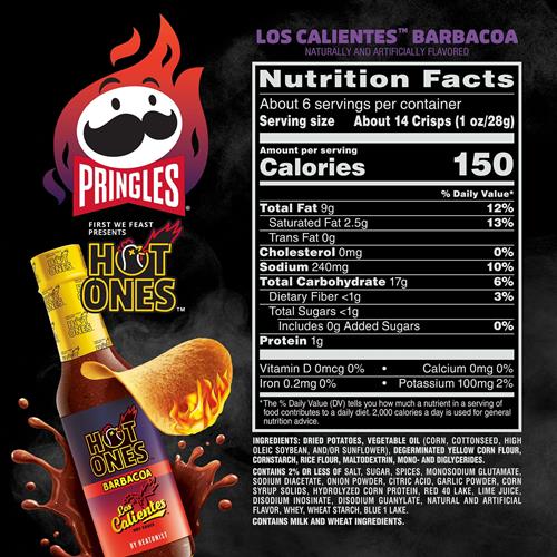 Pringles Hot Ones Los Calientes Potato Crisps Chips, Barbacoa, Spicy Snacks, Hot Sauce Inspired, 5.5Oz Can (1 Can)?