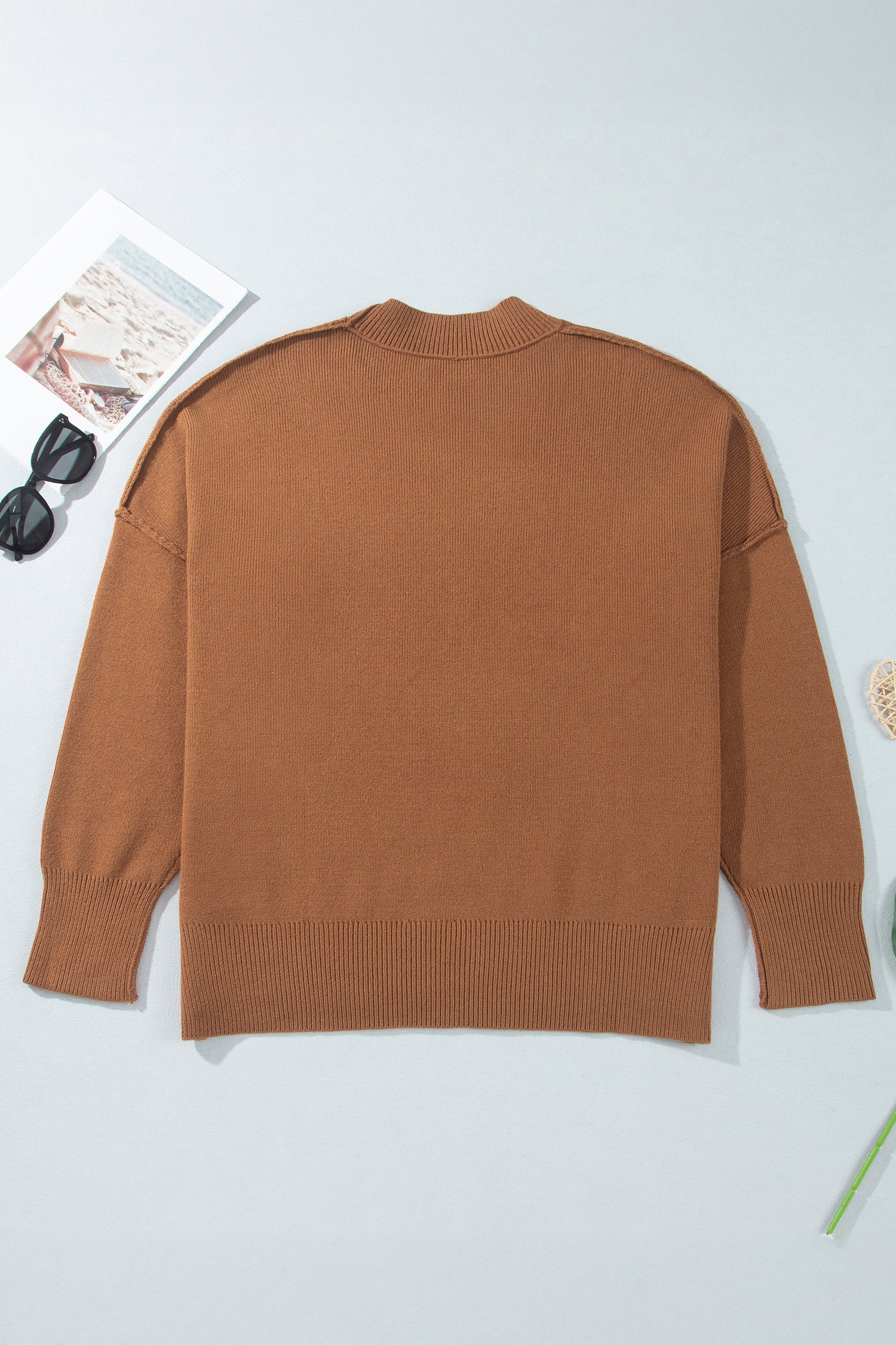 Chestnut Oversized Ribbed Knit Long Sleeve Tunic Plus Size Sweater
