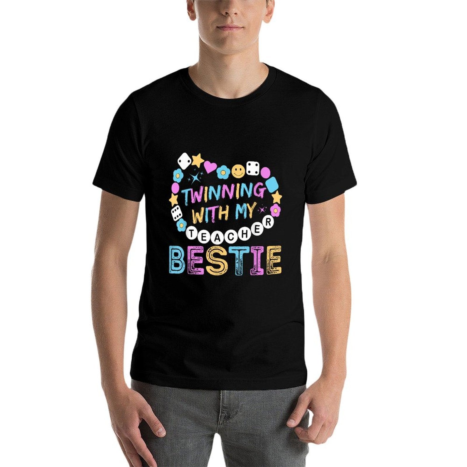 Twin Day Friends Teacher Twinning With My Bestie Matching  High-quality Stitching T-Shirt