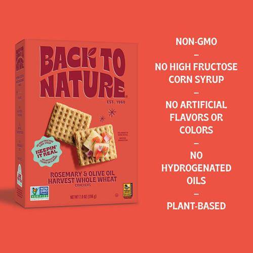 Back To Nature - Rosemary & Olive Oil Harvest Whole Wheat Crackers - Non-Gmo, Made With Whole Grain Wheat & Sea Salt, Seriously Tasty Snacks - 7 Ounce