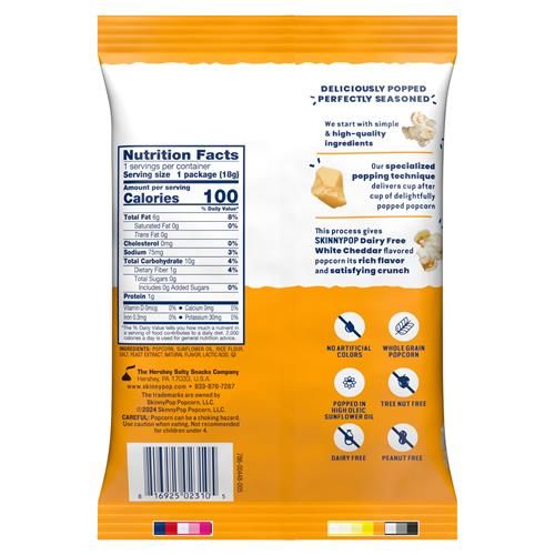 Skinnypop Popcorn, Dairy Free White Cheddar, Gluten Free, Non-Gmo, Healthy Snacks, 0.65Oz Individual Size Bags (6 Count)