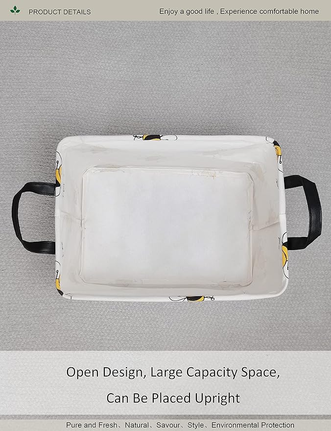Rectangular Folding Laundry Basket, waterproof Canvas Basket,gift basket,Suitable for children's room,Office,Clothes,Toys Storage(Bee)