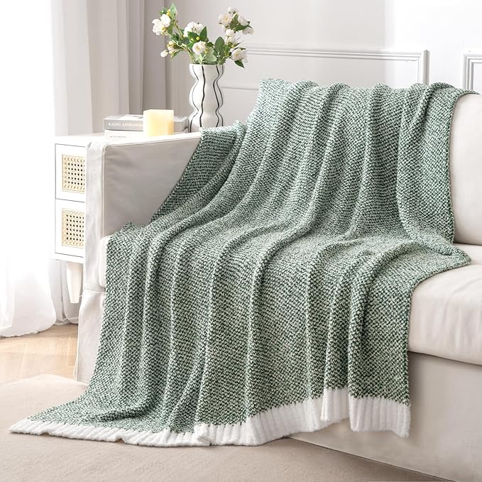 MIULEE Green Super Soft Throw Blanket for Couch, Cozy Fluffy Warm Throws Knit Blankets for Sofa, Bed, Chair, Living Room, Camping, Picnic, 50 x 70 inch