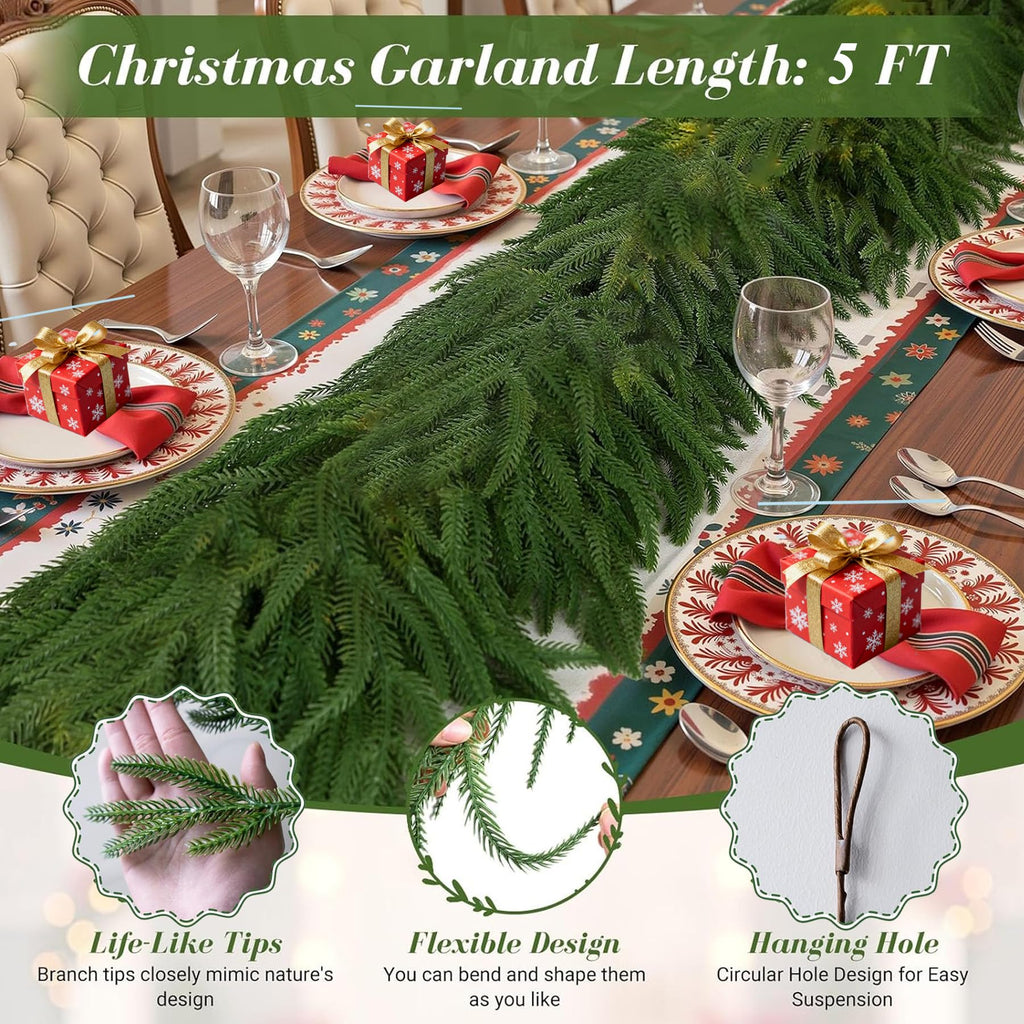 KYGDS Christmas Norfolk Pine Garland 5FT Real Touch Artificial Greenery Green