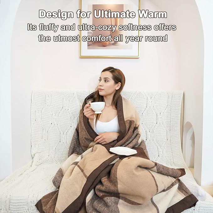 YOUR MOON 100% Pure Wool Twin Size, Australian Organic Natural Wool Blankets, Hypoallergenic Blanket for Bed, Medium Weight(Coffee, 66 * 90)