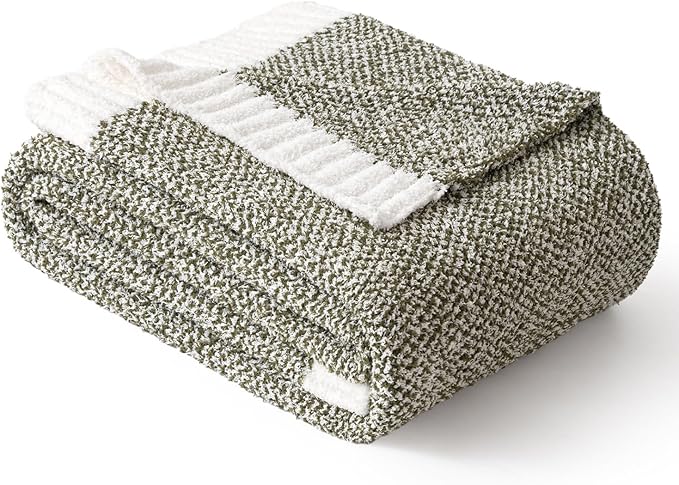 MIULEE Super Soft Throw Blanket for Couch, Olive Green Cozy Fluffy Warm Blankets Lightweight Knit Throw Blankets for Sofa, Bed, Chair, Living Room, Camping, Picnic, 50 x 60 inch