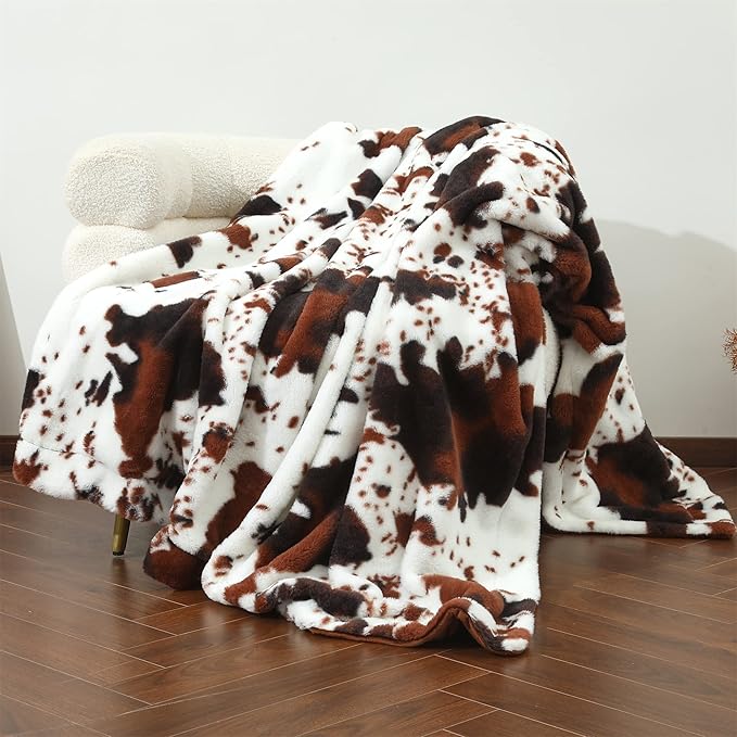RYNGHIPY Cow Blanket Lightweight Soft Cow Print Sofa Bed Travel Blankets Warm Coffee Cow Throw Blanket for Baby Kids Girls Boys Adults (Coffee, 63''x79'')