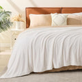 EMME Muslin and Fleece Queen Blanket Reversible - 80"*90" Cream Soft Warm Throw Blankets for Couch Bed Picnic Travel Bed