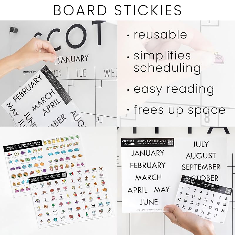 Personalized Clear Acrylic Calendar for Wall, Calendar Whiteboard for Wall, Dry Erase Wall Calendar, Wall Calendar Organizer System for Home (Block, Navy, 14"W x 11"H)