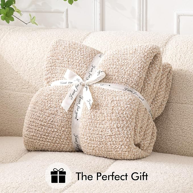 MIULEE Beige Super Soft Throw Blanket for Couch, Cozy Fluffy Warm Throws Knit Blankets for Sofa, Bed, Chair, Living Room, Camping, Picnic, 50 x 60 inch