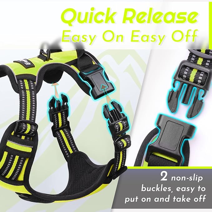 Eagloo Dog Harness Medium Sized Dog, No Pull Service Vest with Reflective Strips and Control Handle, Adjustable and Comfortable for Walking, No Choke Pet Harness with 2 Metal Rings, Green, M