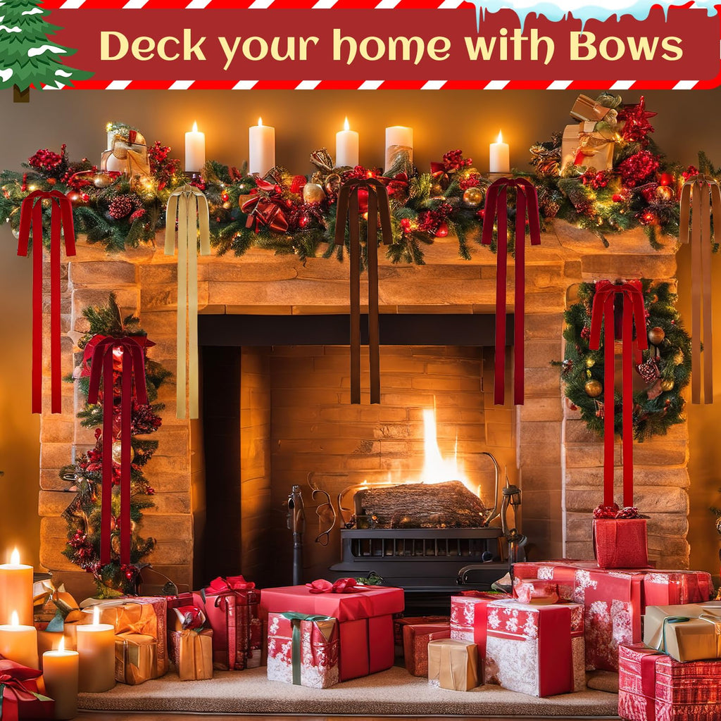 Rokkibom 6 PCS Large Brown Velvet Ribbon Bows 23.5x15.5 Inch Christmas Decor