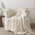 Chunky Chenille Knit Throw Blanket for Couch, Soft Luxurious Moss Stitch Blankets for Bed, Cozy Decorative Farmhouse Knitted Throws for Sofa, Ivory White, 60" x 80"
