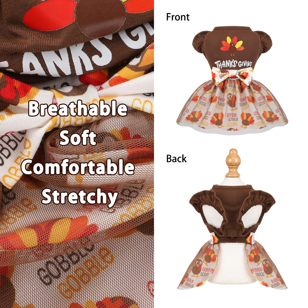 Sebaoyu Thanksgiving Dog Dress Brown Small Size