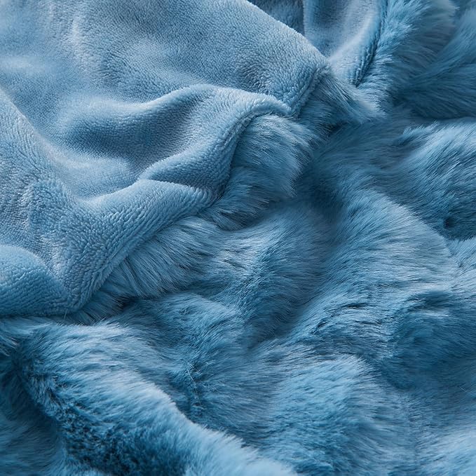 Lotus Karen Fuzzy Throw Blanket Blue - Big Bubble Faux Rabbit Fur Blanket for Couch,Softest Cozy Fluffy Blanket,Thick Furry Plush Shaggy Warm Blankets for Women,50x60 Inches