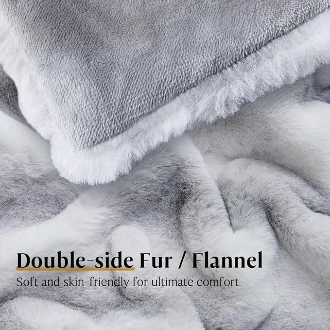Luxury Faux Fur Blanket - Soft Warm Plush Blankets for Couch Sofa Bed, Fluffy Thick Throws for Bedroom, Office, Living Room, Decorative Reversible, Not Easy to shed- 50"x60", Grey/White