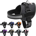 Dogline Dog Harness, Reflective No-Pull Adjustable Vest with Handle for Walking, Training, Breathable, No - Choke Harness for Small, Medium or Large Dogs Room for Patches Girth 22"-28" in Black