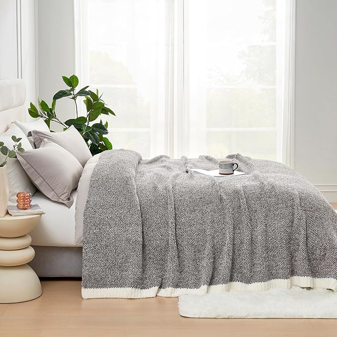 Snuggle Sac Grey Throw Blankets for Couch, Super Soft Warm Blankets Cozy Knit Fuzzy Plush Lightweight Throws for Sofa, Bed,Living Room, Dark Grey, 50x60 inches