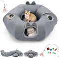 Odoland Summer Linen Cat Tunnels for Indoor Cats with Cooling Central Cat Bed, Interactive Cat Toys Detachable Soft Mat and Variety Kitty Toy Set Grey