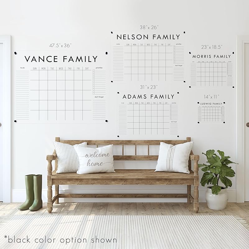 Personalized Clear Acrylic Calendar for Wall, Calendar Whiteboard for Wall, Dry Erase Wall Calendar, Wall Calendar Organizer System for Home (Block, White, 14"W x 11"H)