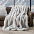 Luxury Faux Fur Throw Blanket, Soft Fluffy Faux Mink Blankets for Bed, Couch, Sofa, Thick Cozy Plush Warm Fur Throws with Reversible Velvet, Frosted White Wolf, 60"x80"