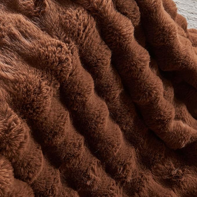 Lotus Karen Faux Fur Throw Blanket Dark Coffee - Big Bubble Rabbit Fluff Blanket for Couch Bed Sofa,Softest Fluffy Fuzzy Cozy Blanket,Thick Furry Plush Shaggy Warm Blankets for Women,108x90 Inches