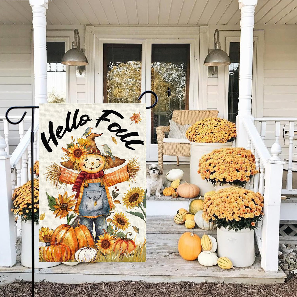 Baccessor Fall Thanksgiving Scarecrow Garden Flag 12.5x18 Inch Burlap