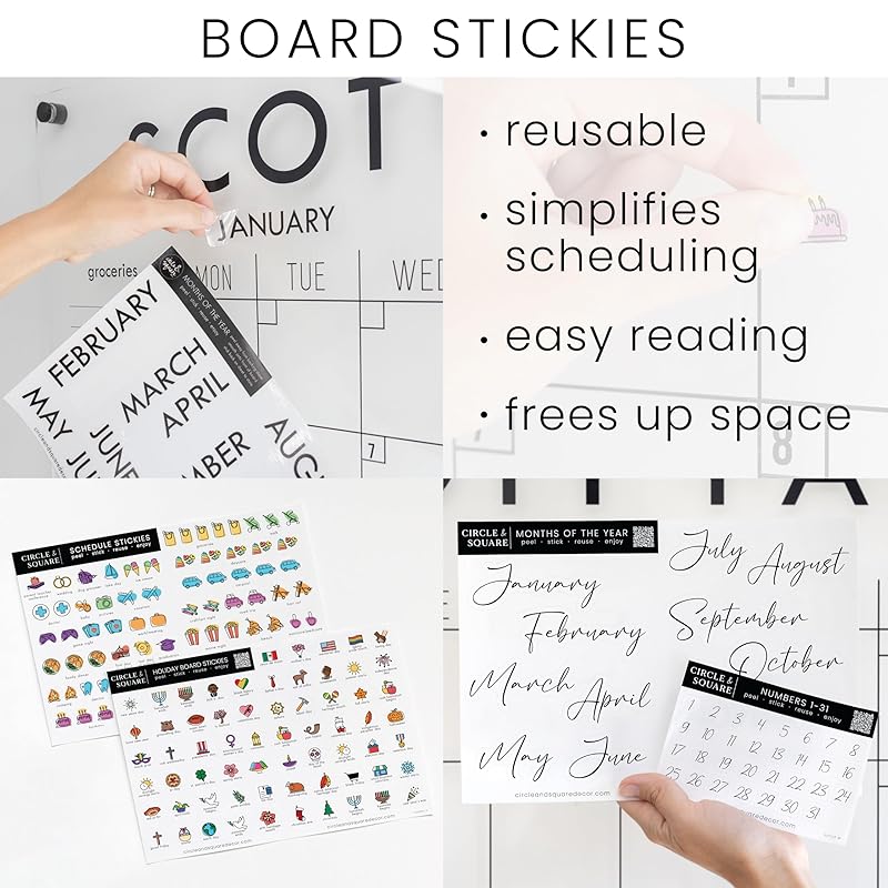 Personalized Clear Acrylic Calendar for Wall, Calendar Whiteboard for Wall, Dry Erase Wall Calendar, Wall Calendar Organizer System for Home (Cursive, Navy, 38"W x 26"H)