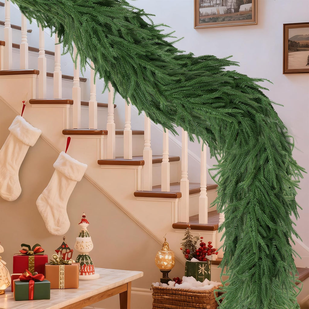Gixie Home 2Pcs 6Ft Artificial Norfolk Pine Garland Green Plastic